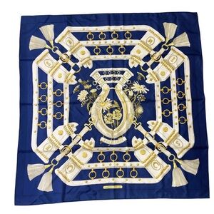 Hermès Carré 90 AUX CHAMPS Blue Silk Scarf 90cm Made in France  Tag Missing